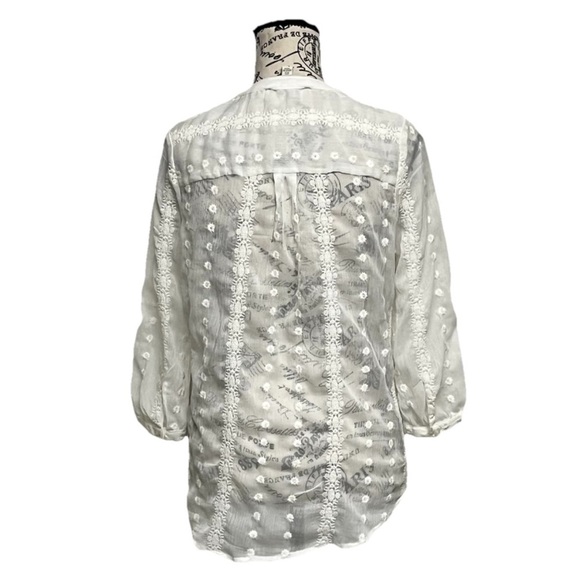 Olive + Oak Sheer White Embroidered Blouse Women’s XS Romantic Boho Chic - Picture 5 of 11